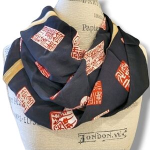 The Metropolitan Museum Of Arts 100% Silk Made In Italy Scarf Blue, Red And Tan